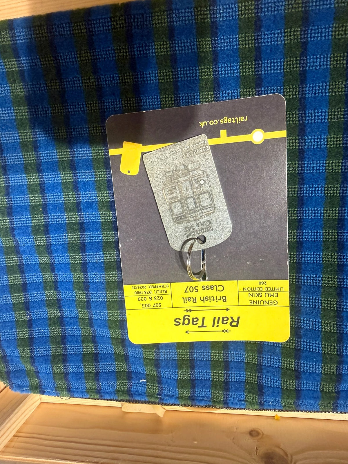 Original Rail Tags British Rail Class 507 Merseyrail recovered carriage metal collector keyring, view 4