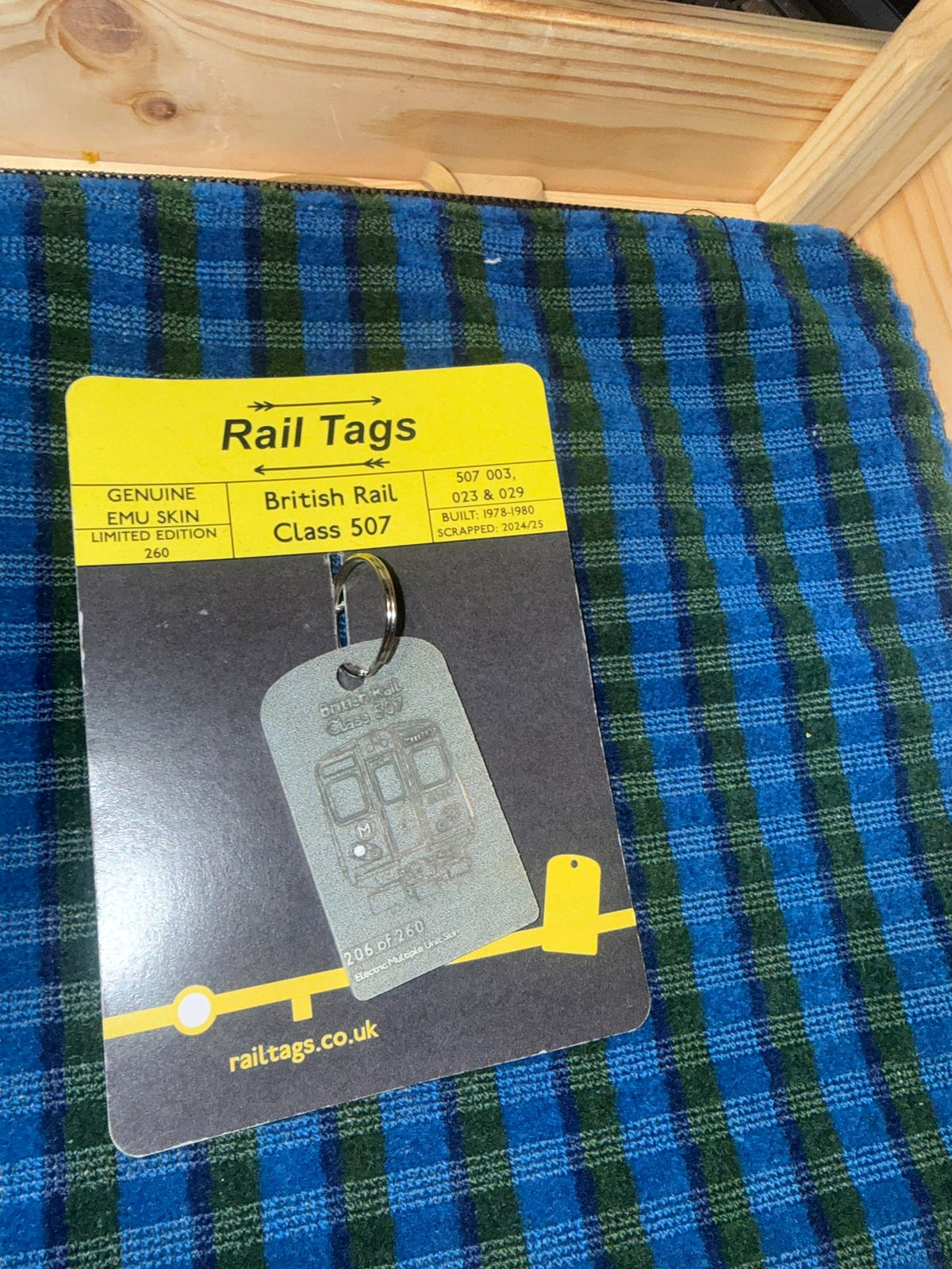 Original Rail Tags British Rail Class 507 Merseyrail recovered carriage metal collector keyring, view 5