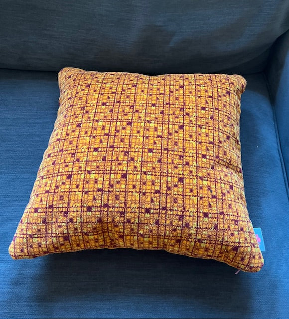 Manchester 1970s SELNEC / Greater Manchester Bus Moquette Cushion – Classic Orange Geometric Design (40cm x 40cm)