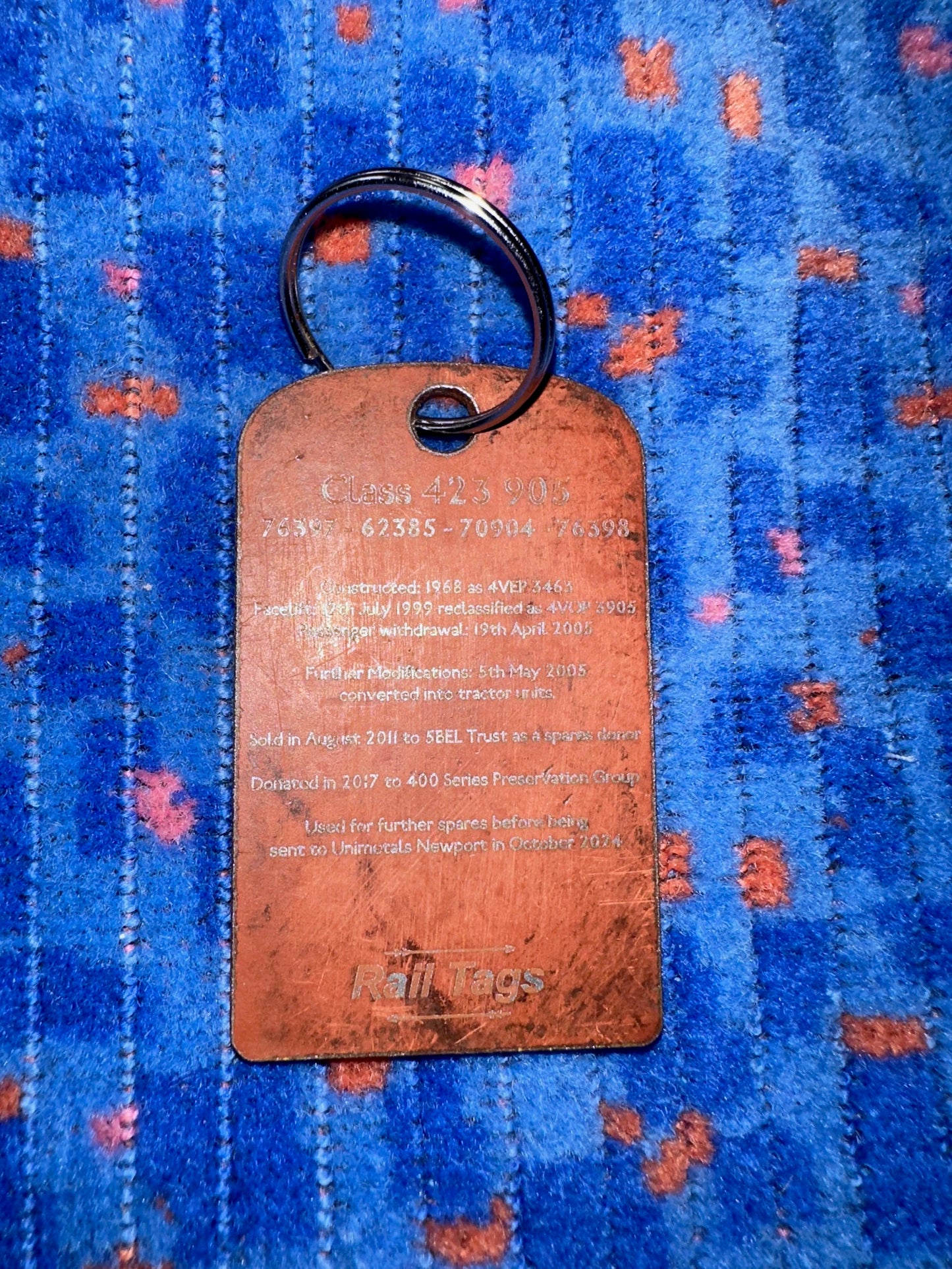 British Railway 1950's Slam Door Tags made from Railway cariage423/9 4 VOP Tag