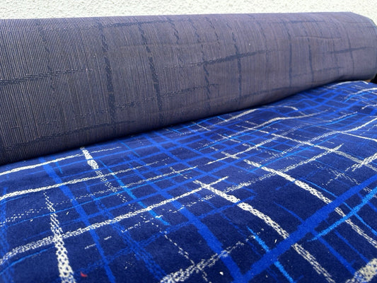 Blue Hash Tags Bus/Coach Moquette Fabric Sold by the Metre