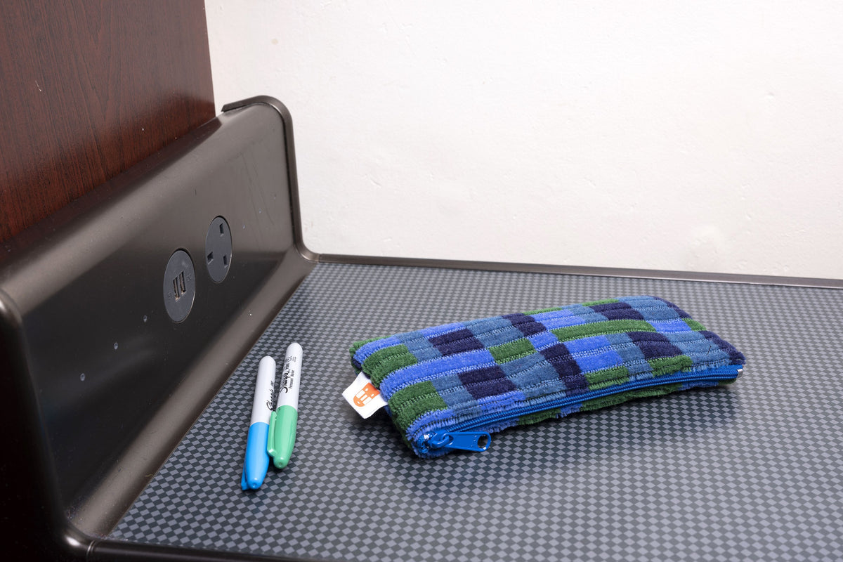 London Underground Victoria, Bakerloo & Northern Lines and London Buses – Blue Straub Moquette Pencil Case
