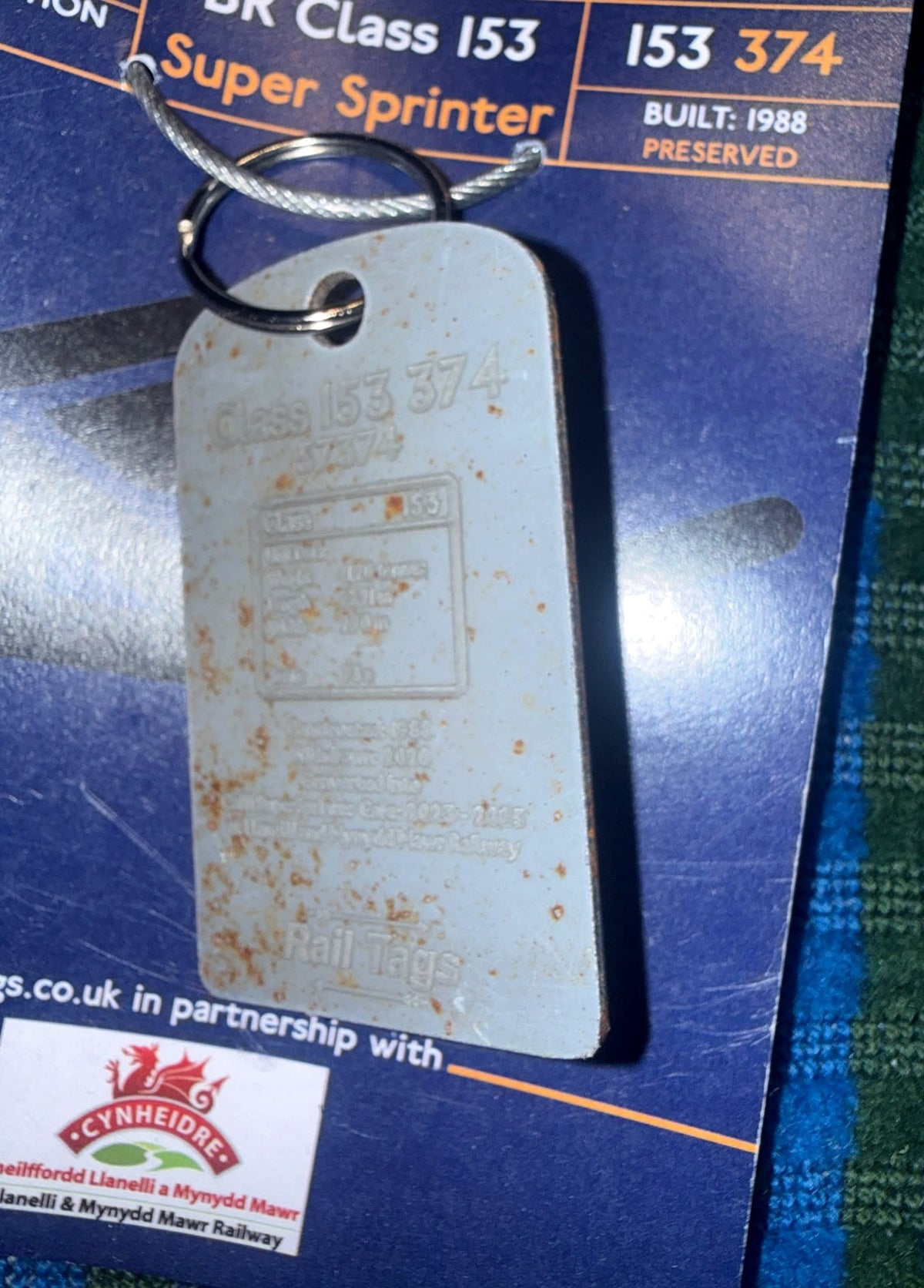 Rail Tags genuine British Rail Class 153 374 Caffi SuperSprinter tag and original presentation card, view 1