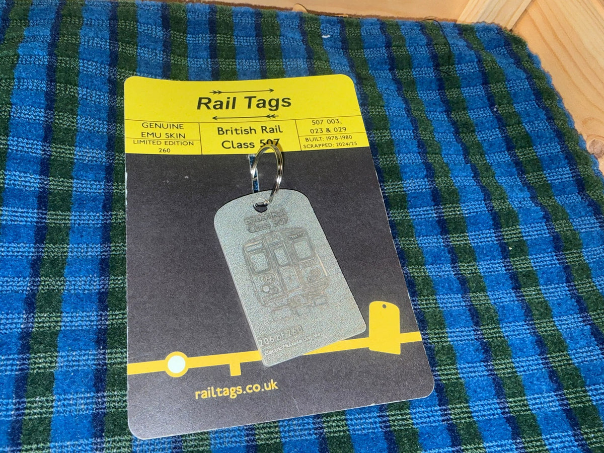 Original Rail Tags British Rail Class 507 Merseyrail recovered carriage metal collector keyring, view 6