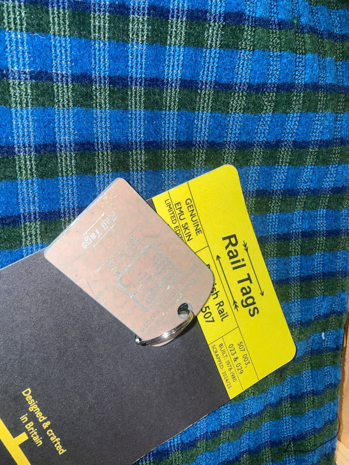 Original Rail Tags British Rail Class 507 Merseyrail recovered carriage metal collector keyring, view 7