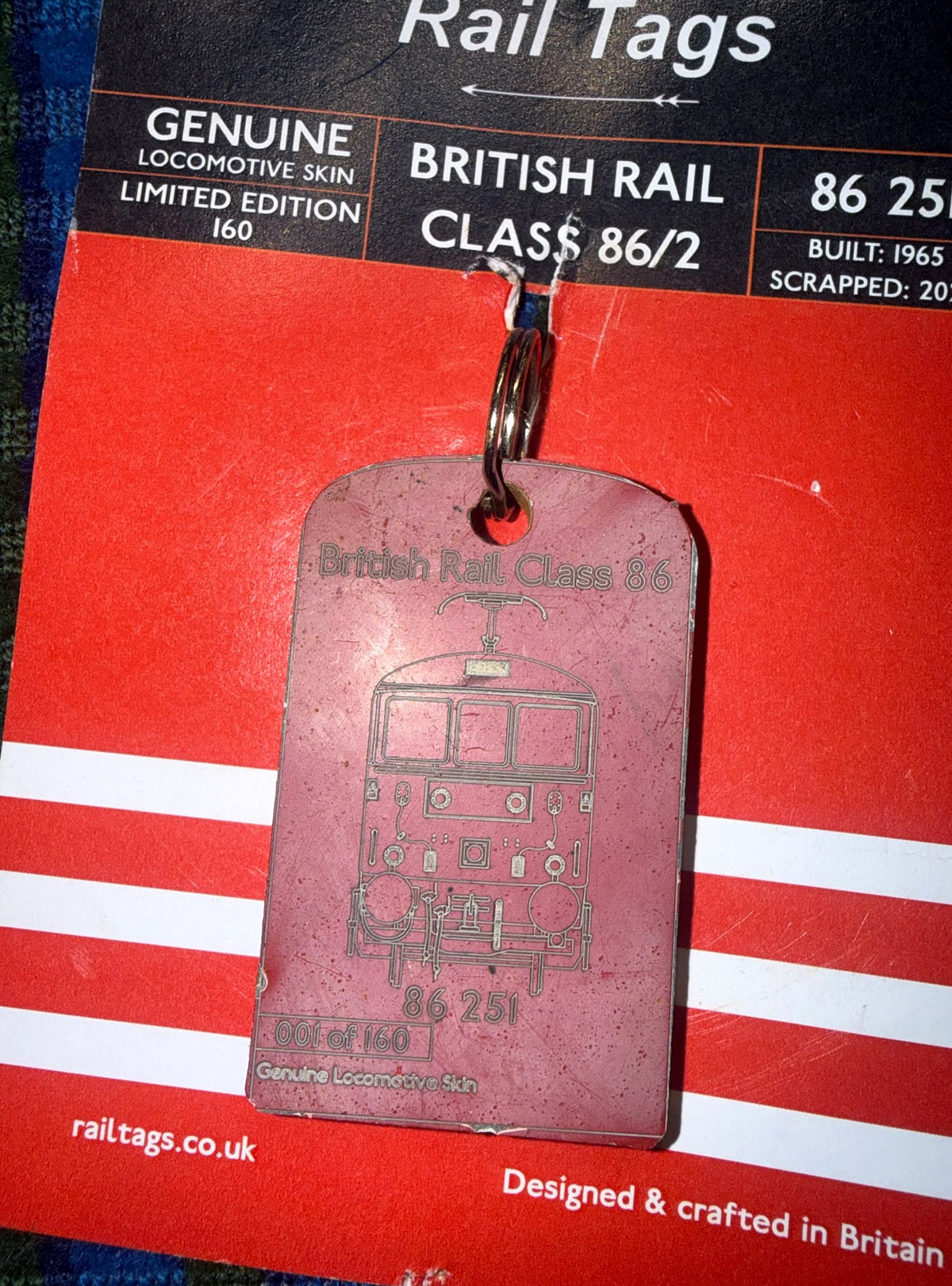 Genuine British Rail Class 86 251 locomotive metal Railtag on original card