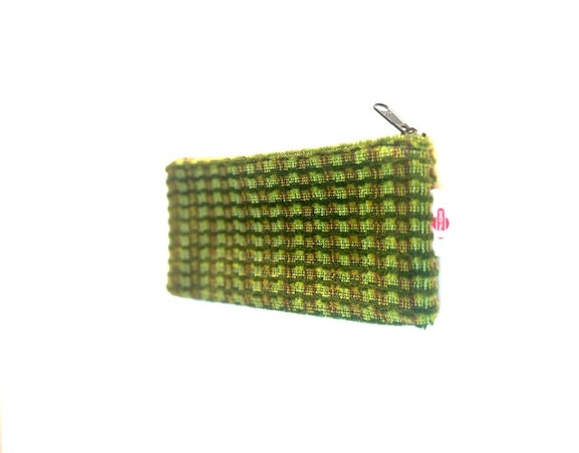 Dublin DART moquette pencil case with zipper along top, green woven pattern