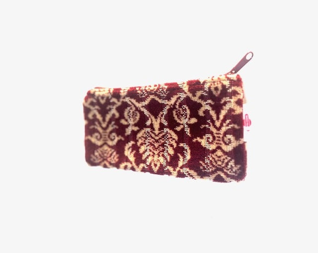 GWR Red Snapdragon burgundy floral moquette pencil case, zipper on top
