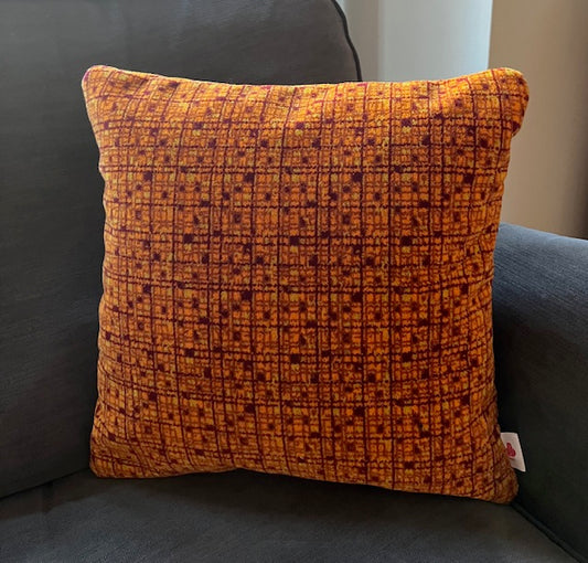 Manchester 1970s SELNEC / Greater Manchester Bus Moquette Cushion – Classic Orange Geometric Design (40cm x 40cm)