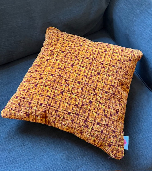 Manchester 1970s SELNEC / Greater Manchester Bus Moquette Cushion – Classic Orange Geometric Design (40cm x 40cm)