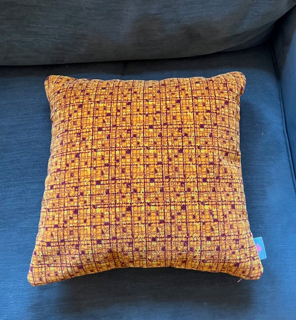 Manchester 1970s SELNEC / Greater Manchester Bus Moquette Cushion – Classic Orange Geometric Design (40cm x 40cm)