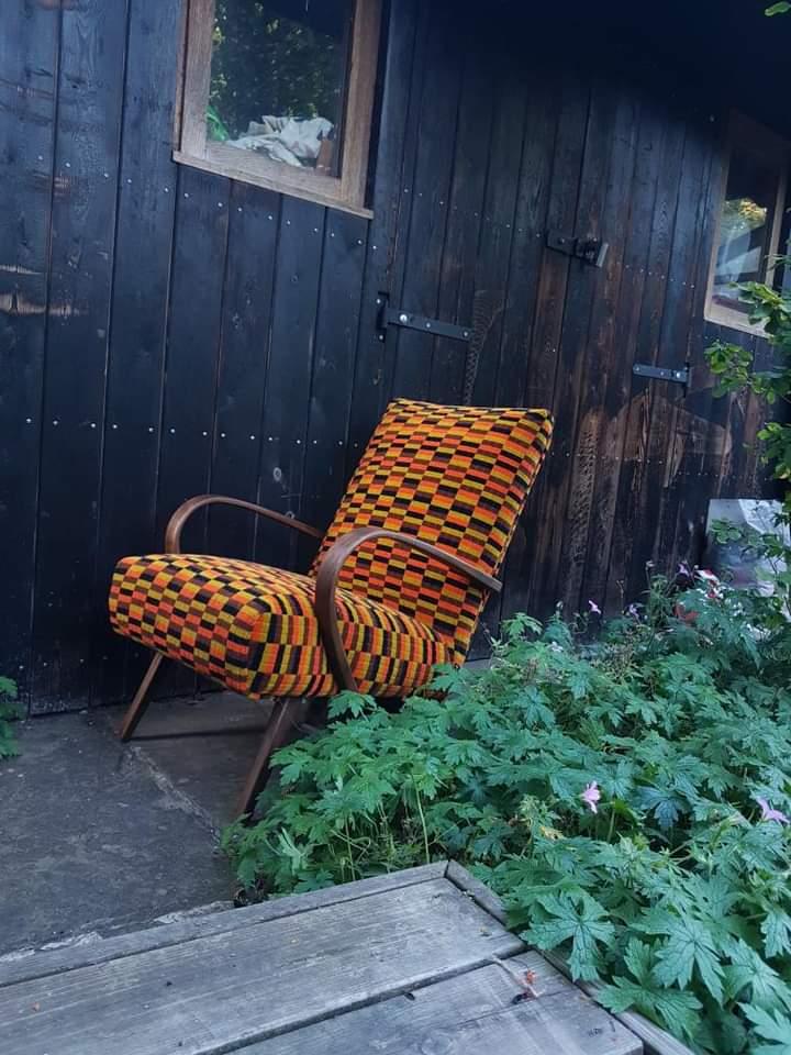 Traditional chair upholstered with Misha Black moquette