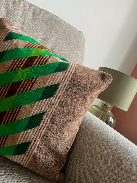 1980s London Bus Greenlines Moquette Cushion