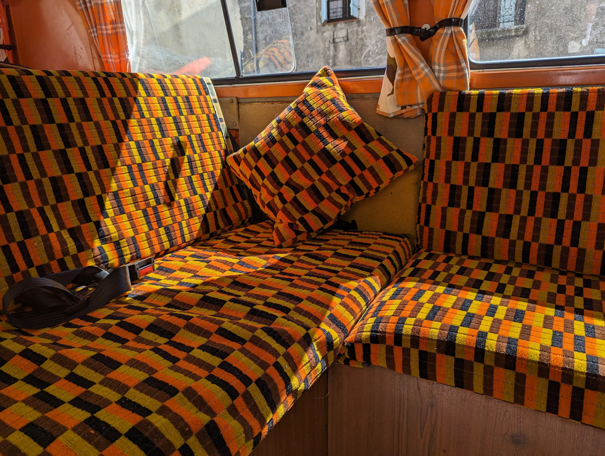 Campervan Misha Black moquette upholstery detail