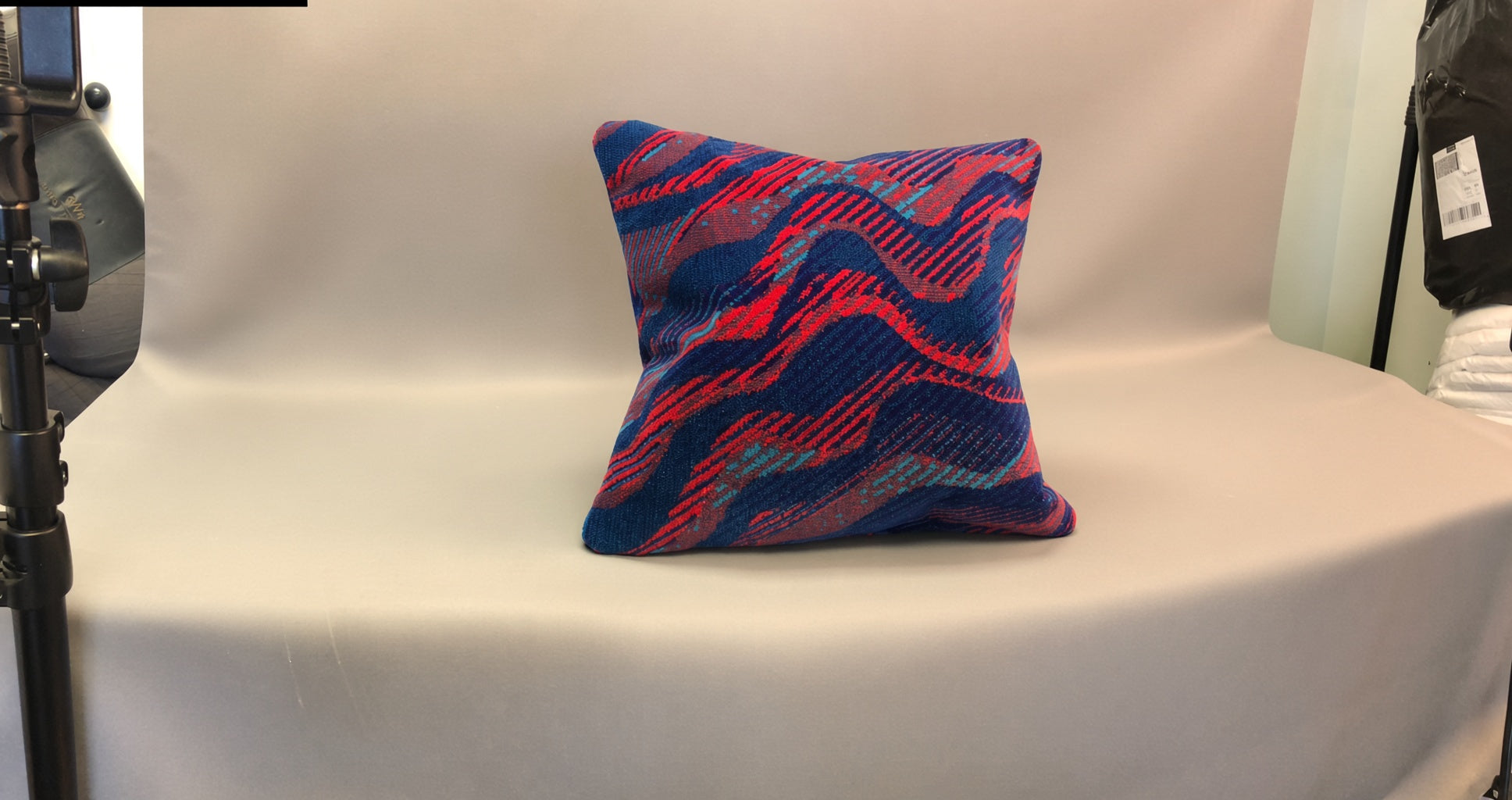 Auckland bus moquette cushion photographed in studio