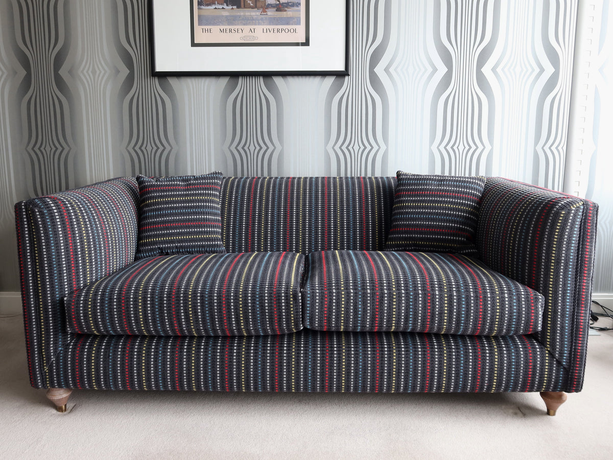 British Rail Trojan moquette on sofa – lifestyle photograph 1
