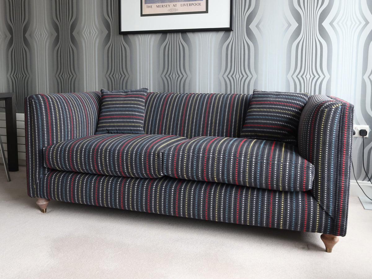 British Rail Trojan moquette on sofa – lifestyle photograph 2