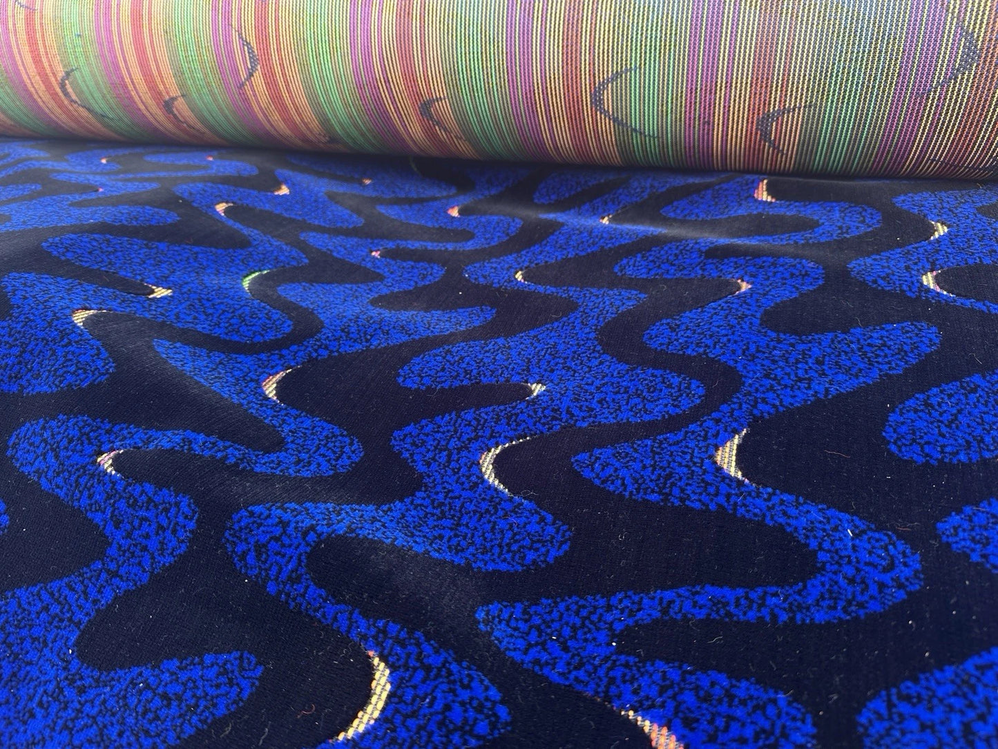 Blue Waves Bus/Coach Moquette Fabric Sold by the Metre