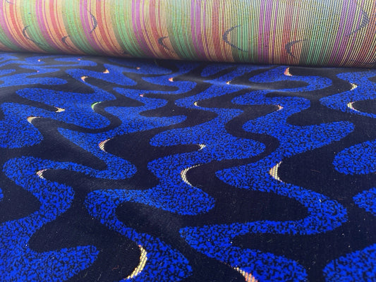 Blue Waves Bus/Coach Moquette Fabric Sold by the Metre