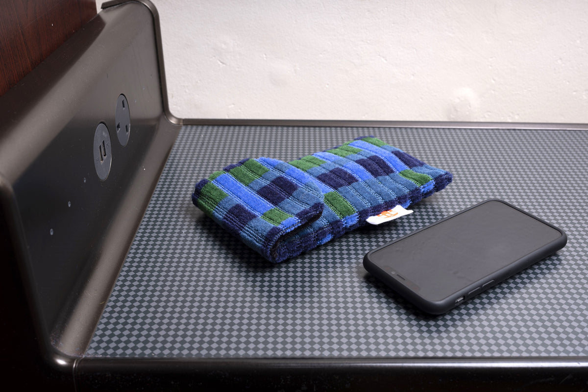 London Underground Victoria, Bakerloo & Northern Lines and London Buses – Blue Straub Moquette Phone & Glasses Case