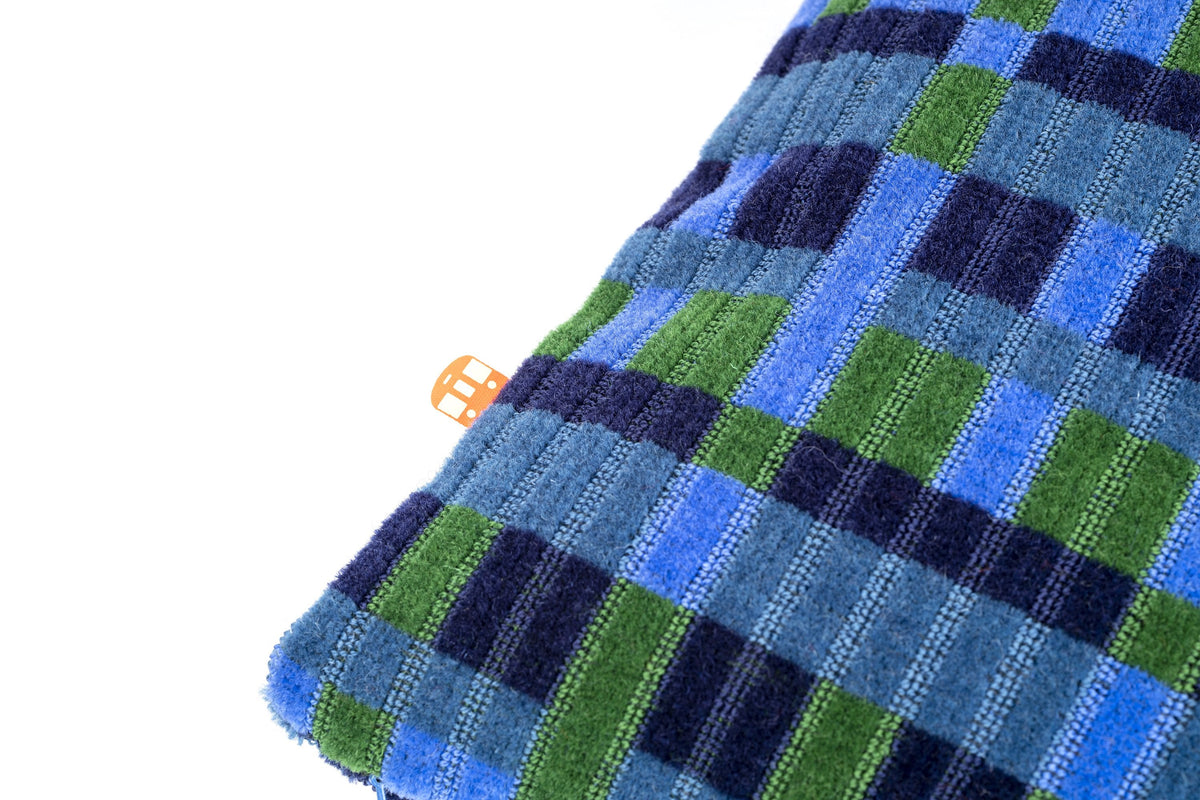 London Underground Victoria, Bakerloo & Northern Lines and London Buses – Blue Straub Moquette Cushion