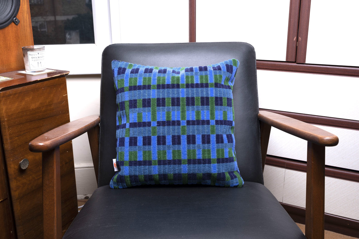 London Underground Victoria, Bakerloo & Northern Lines and London Buses – Blue Straub Moquette Cushion