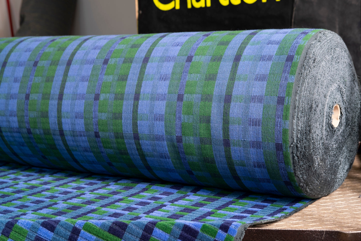 Custom Product using London Underground and London Bus Victoria Line, Blue Straub Moquette Fabric