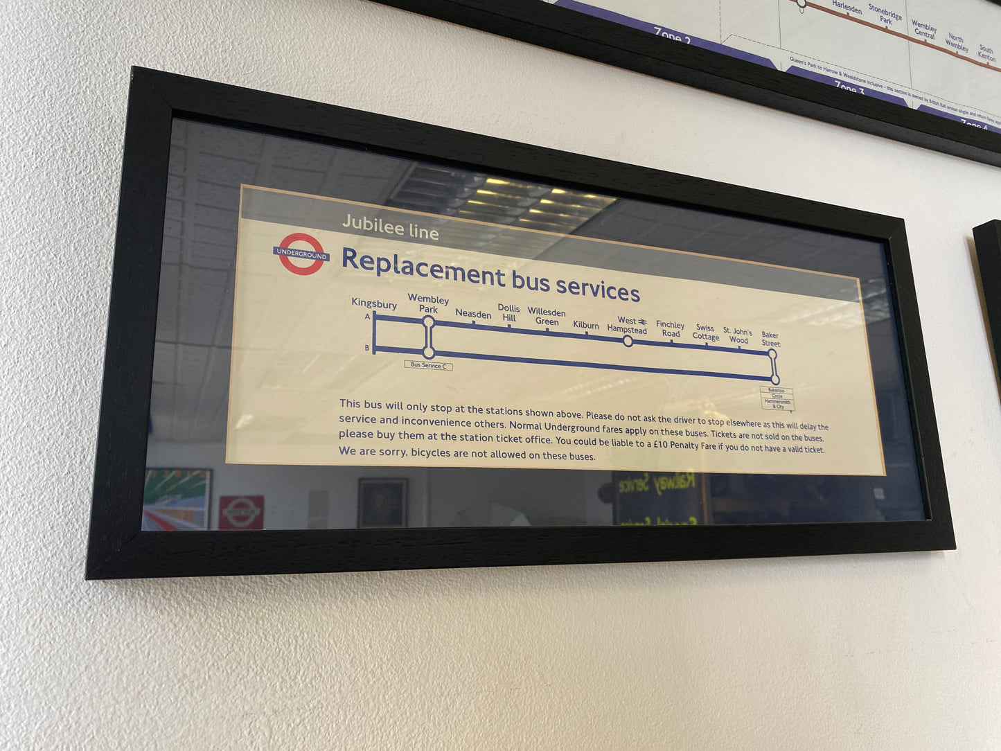 London Transport Jubilee Line Replacement Bus Services info (Framed)